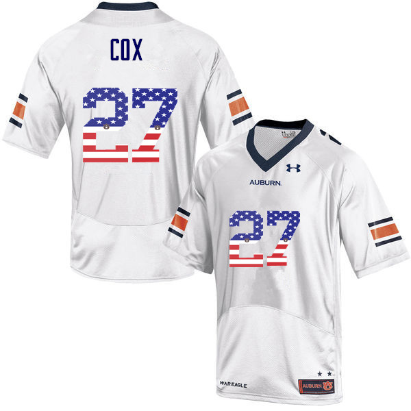 Men's Auburn Tigers #27 Chandler Cox USA Flag Fashion White College Stitched Football Jersey